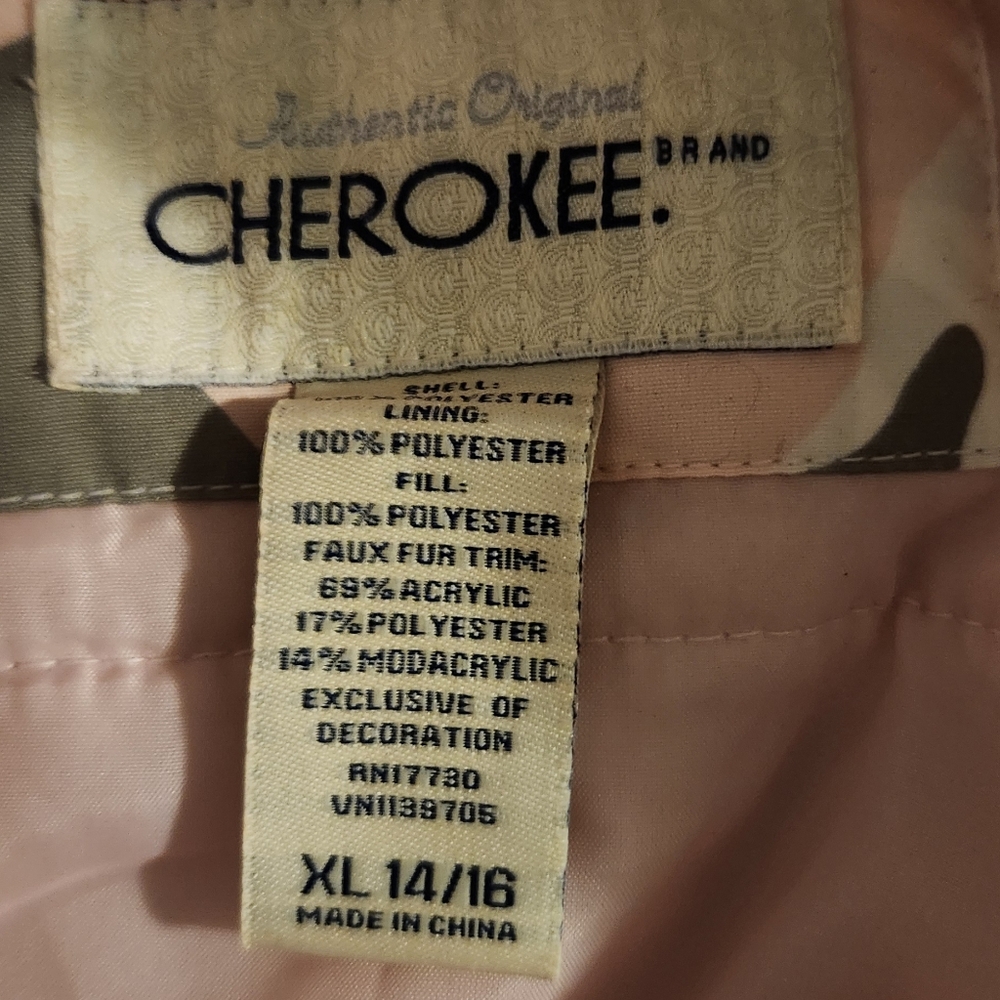 Vintage Cherokee Pink Camo Hooded Coat XL 14/16 Faux Fur Trim - Picture 3 of 5